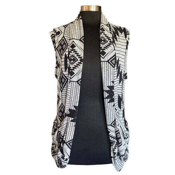 Multimedia Vest Cardigan Black & White Lace Back LARGE Southwest Western Cowgirl - Picture 2 of 7